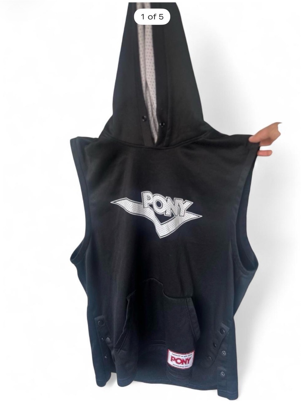 Pony Black Sleeveless Hoodie One-Piece with White Logo